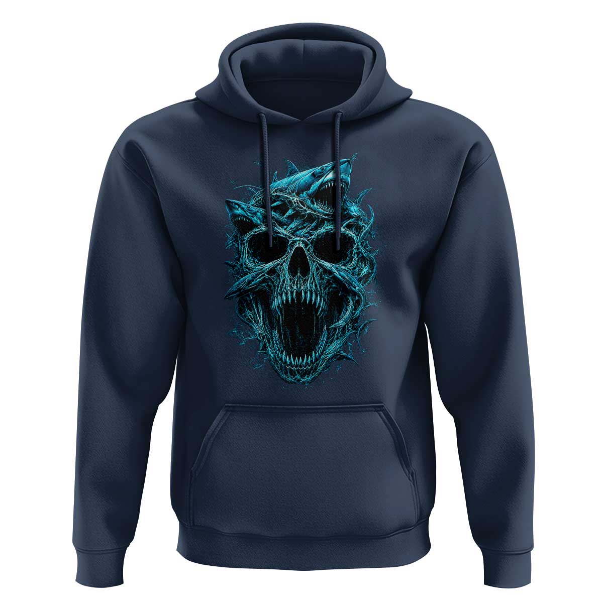 Vintage Great White Shark Skull Hoodie Deep Sea Horror Art