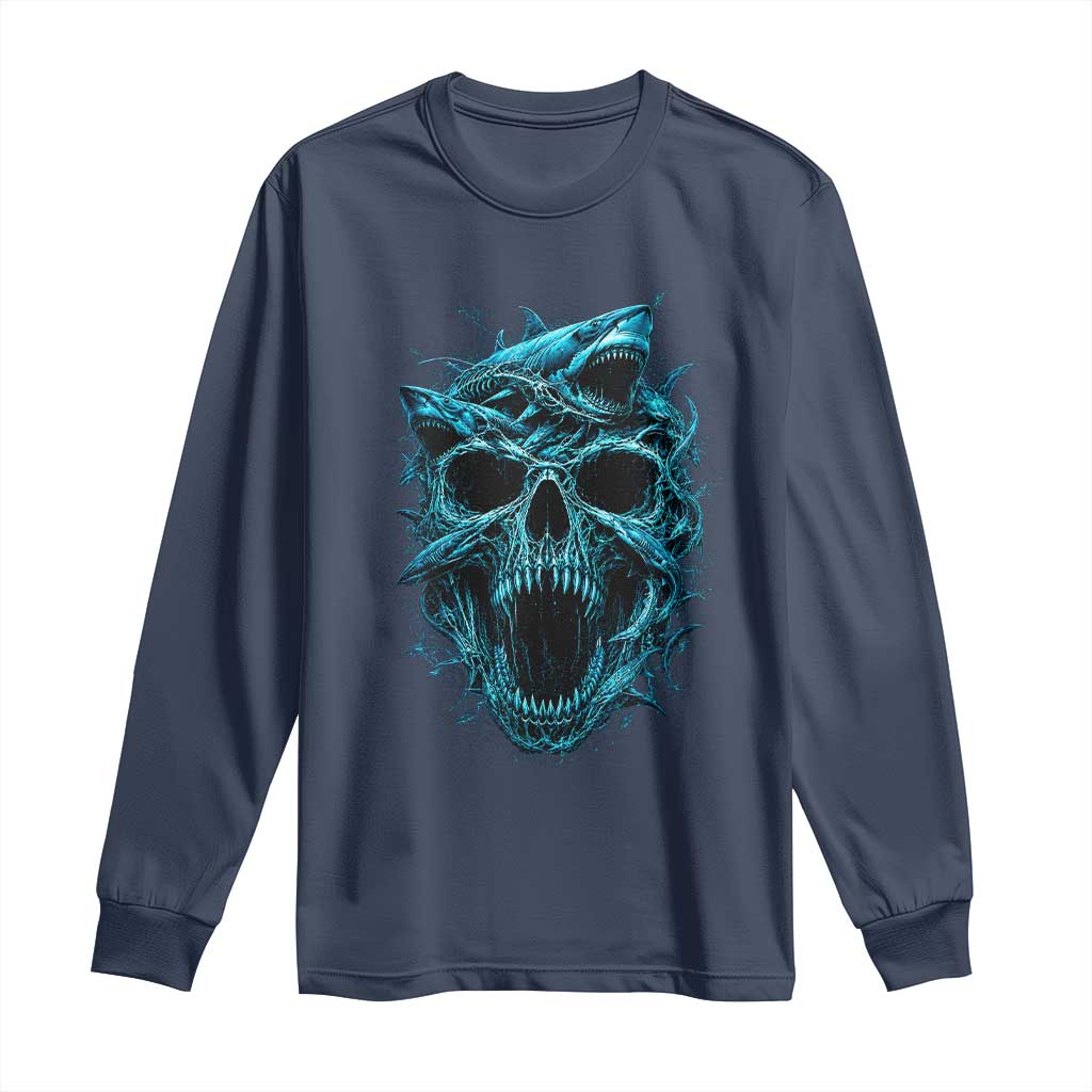Vintage Great White Shark Skull Long Sleeve Shirt Deep Sea Horror Art