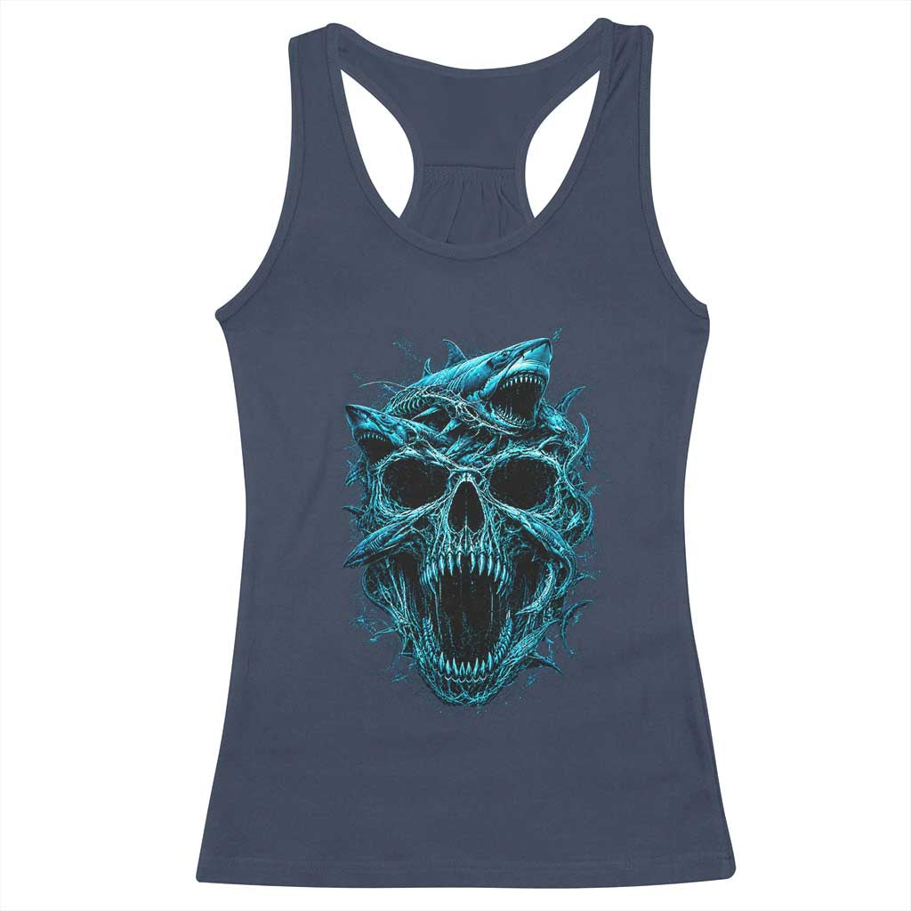 Vintage Great White Shark Skull Racerback Tank Top Deep Sea Horror Art