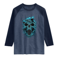 Vintage Great White Shark Skull Raglan Shirt Deep Sea Horror Art