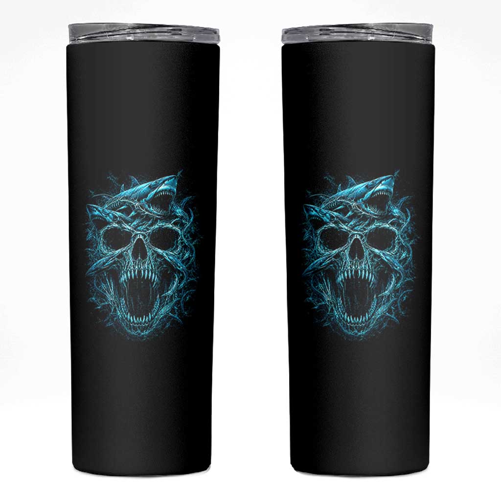 Vintage Great White Shark Skull Skinny Tumbler Deep Sea Horror Art
