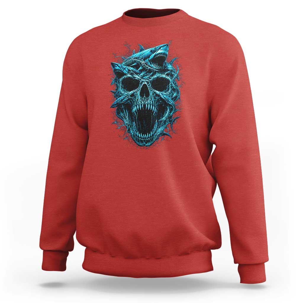 Vintage Great White Shark Skull Sweatshirt Deep Sea Horror Art