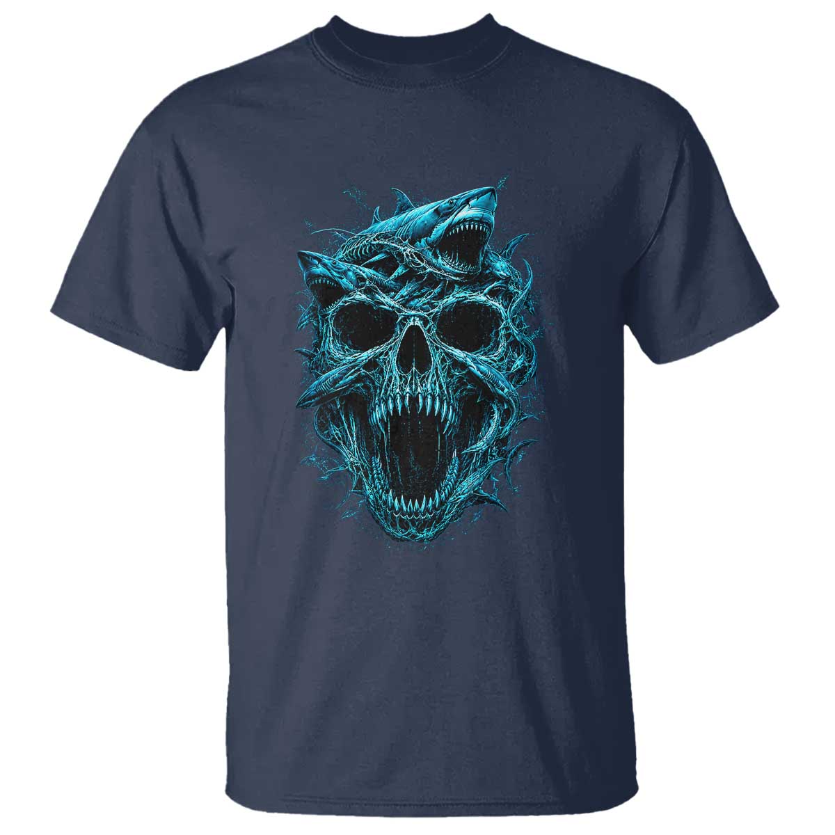 Vintage Great White Shark Skull T Shirt Deep Sea Horror Art