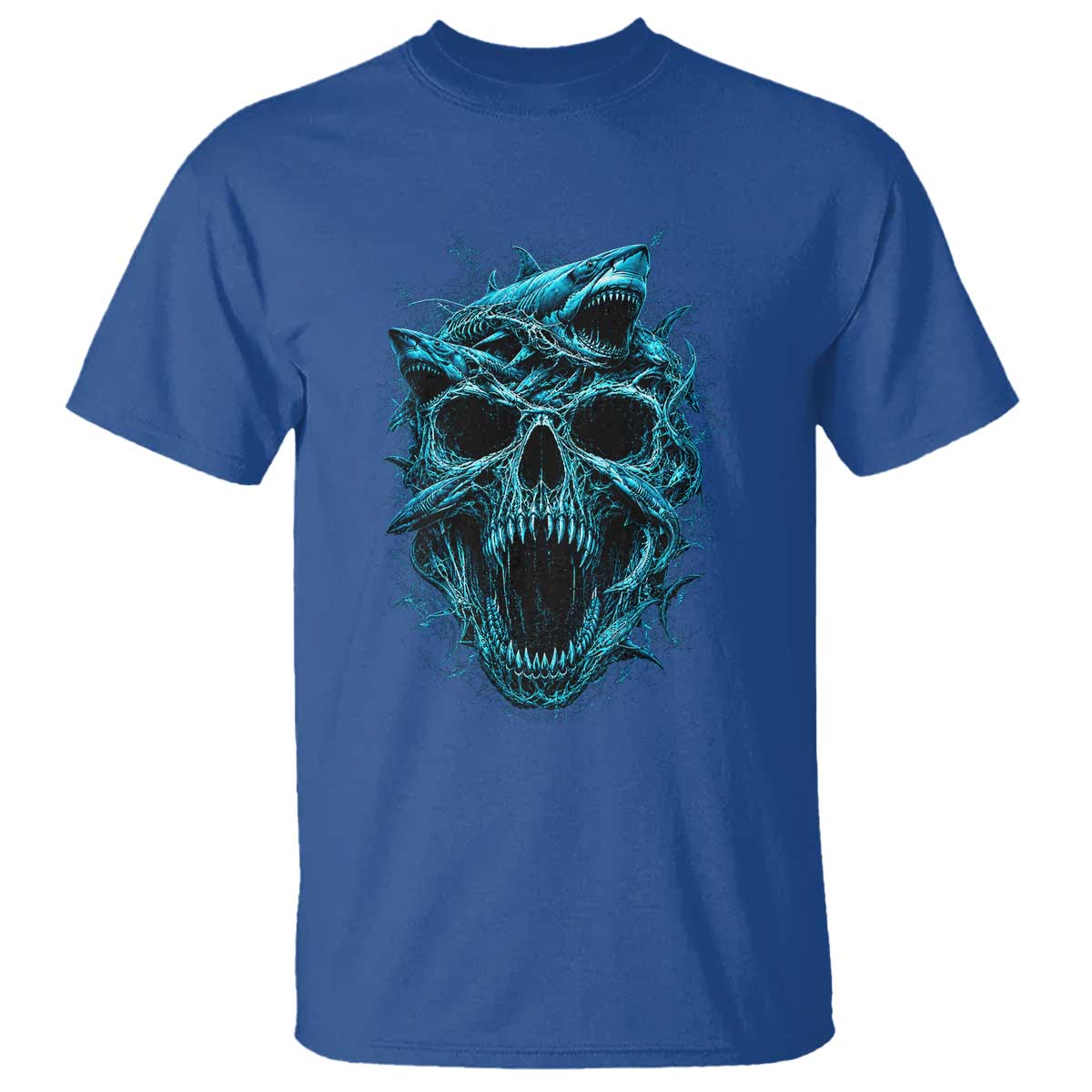 Vintage Great White Shark Skull T Shirt Deep Sea Horror Art