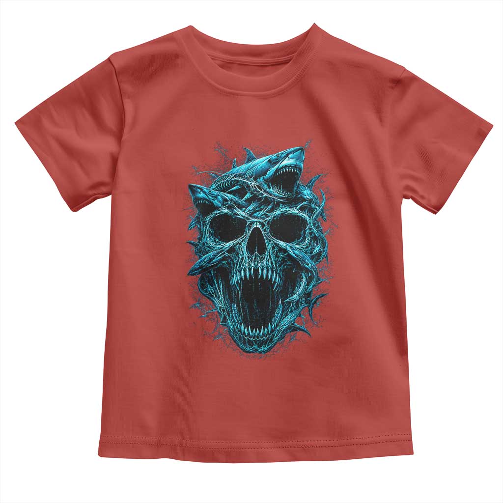 Vintage Great White Shark Skull Toddler T Shirt Deep Sea Horror Art