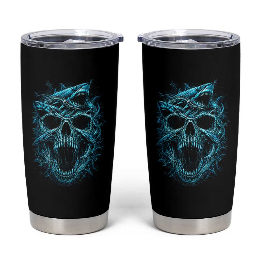 Vintage Great White Shark Skull Tumbler Cup Deep Sea Horror Art