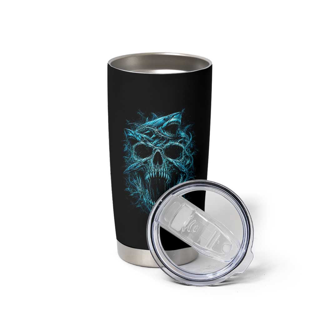 Vintage Great White Shark Skull Tumbler Cup Deep Sea Horror Art