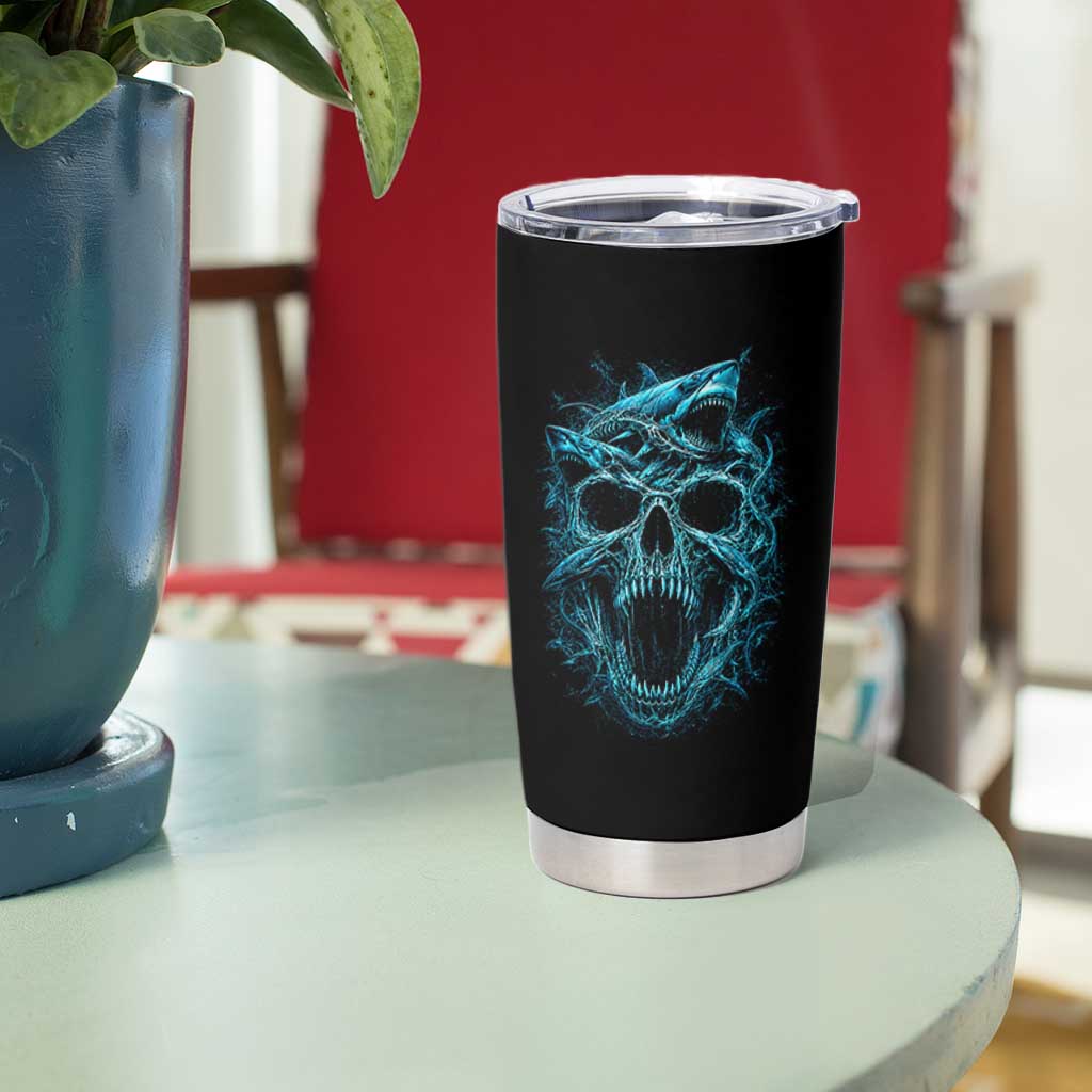 Vintage Great White Shark Skull Tumbler Cup Deep Sea Horror Art