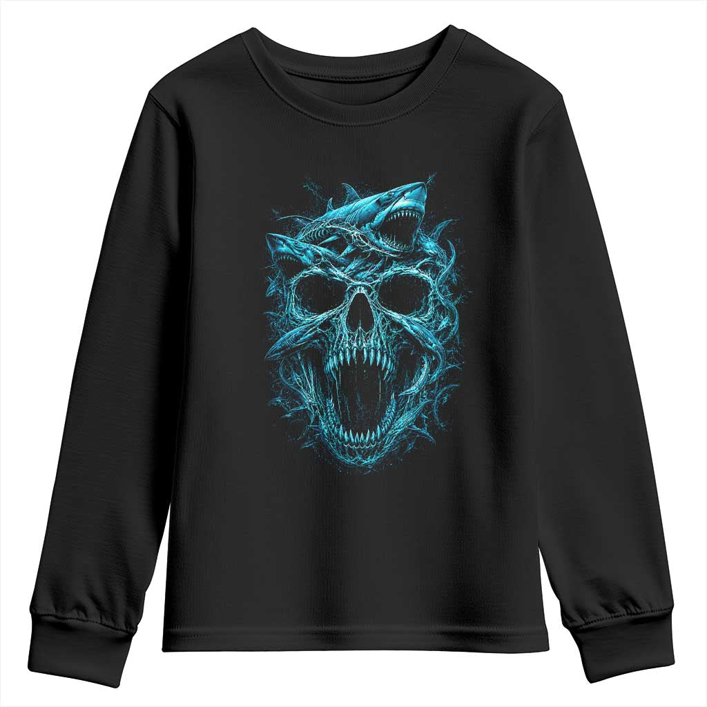 Vintage Great White Shark Skull Youth Sweatshirt Deep Sea Horror Art