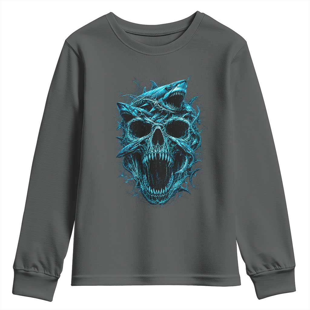 Vintage Great White Shark Skull Youth Sweatshirt Deep Sea Horror Art