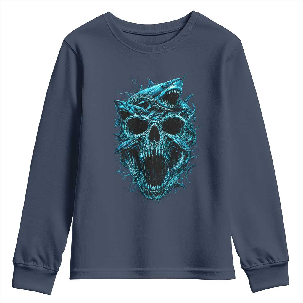 Vintage Great White Shark Skull Youth Sweatshirt Deep Sea Horror Art