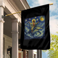 Funny Christian Jesus Riding Hammerhead Shark Garden Flag Starry Night Inspired Art