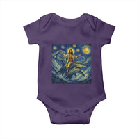 Funny Christian Jesus Riding Hammerhead Shark Baby Onesie Starry Night Inspired Art