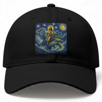 Funny Christian Jesus Riding Hammerhead Shark Baseball Cap Starry Night Inspired Art