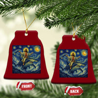 Funny Christian Jesus Riding Hammerhead Shark Ceramic Ornament Starry Night Inspired Art