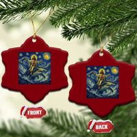 Funny Christian Jesus Riding Hammerhead Shark Ceramic Ornament Starry Night Inspired Art