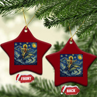 Funny Christian Jesus Riding Hammerhead Shark Ceramic Ornament Starry Night Inspired Art