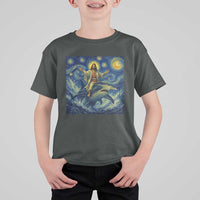 Funny Christian Jesus Riding Hammerhead Shark T Shirt For Kid Starry Night Inspired Art
