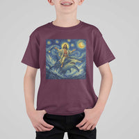 Funny Christian Jesus Riding Hammerhead Shark T Shirt For Kid Starry Night Inspired Art