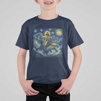 Funny Christian Jesus Riding Hammerhead Shark T Shirt For Kid Starry Night Inspired Art