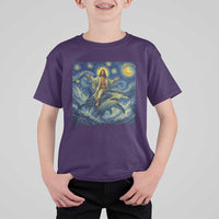 Funny Christian Jesus Riding Hammerhead Shark T Shirt For Kid Starry Night Inspired Art