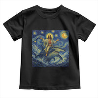 Funny Christian Jesus Riding Hammerhead Shark Toddler T Shirt Starry Night Inspired Art