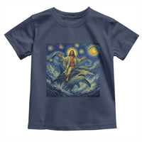 Funny Christian Jesus Riding Hammerhead Shark Toddler T Shirt Starry Night Inspired Art