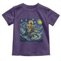 Funny Christian Jesus Riding Hammerhead Shark Toddler T Shirt Starry Night Inspired Art