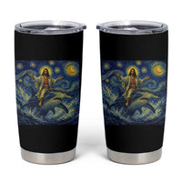 Funny Christian Jesus Riding Hammerhead Shark Tumbler Cup Starry Night Inspired Art
