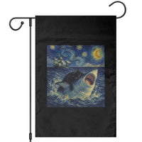 Funny Cat Biting Shark Starry Night Inspired Art Garden Flag