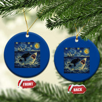 Funny Cat Biting Shark Starry Night Inspired Art Ceramic Ornament