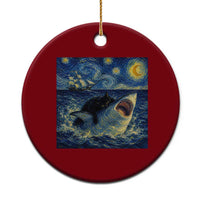 Funny Cat Biting Shark Starry Night Inspired Art Ceramic Ornament