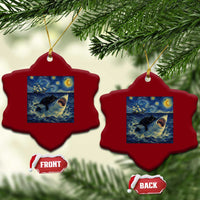 Funny Cat Biting Shark Starry Night Inspired Art Ceramic Ornament