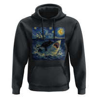 Funny Cat Biting Shark Starry Night Inspired Art Hoodie