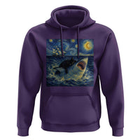 Funny Cat Biting Shark Starry Night Inspired Art Hoodie