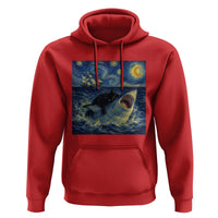 Funny Cat Biting Shark Starry Night Inspired Art Hoodie