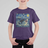 Funny Cat Biting Shark Starry Night Inspired Art T Shirt For Kid