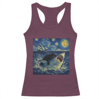Funny Cat Biting Shark Starry Night Inspired Art Racerback Tank Top