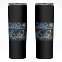 Funny Cat Biting Shark Starry Night Inspired Art Skinny Tumbler
