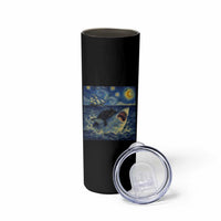 Funny Cat Biting Shark Starry Night Inspired Art Skinny Tumbler