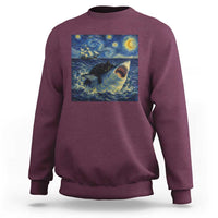 Funny Cat Biting Shark Starry Night Inspired Art Sweatshirt