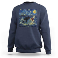 Funny Cat Biting Shark Starry Night Inspired Art Sweatshirt