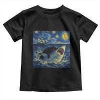 Funny Cat Biting Shark Starry Night Inspired Art Toddler T Shirt