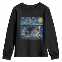 Funny Cat Biting Shark Starry Night Inspired Art Youth Sweatshirt