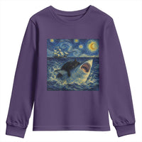 Funny Cat Biting Shark Starry Night Inspired Art Youth Sweatshirt