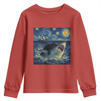 Funny Cat Biting Shark Starry Night Inspired Art Youth Sweatshirt