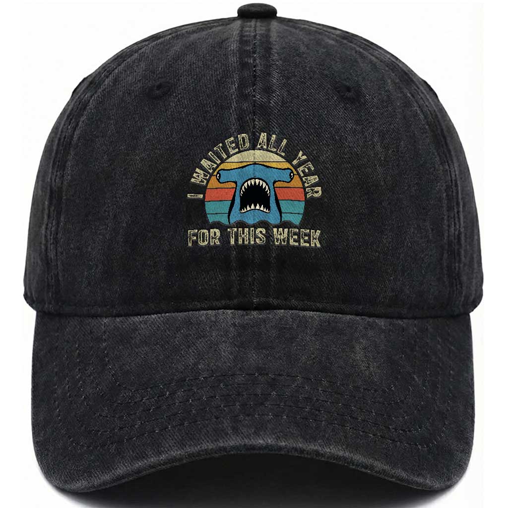Hammerhead Shark Washed Cotton Baseball Cap I Waited All Year For This Week Ocean Lover