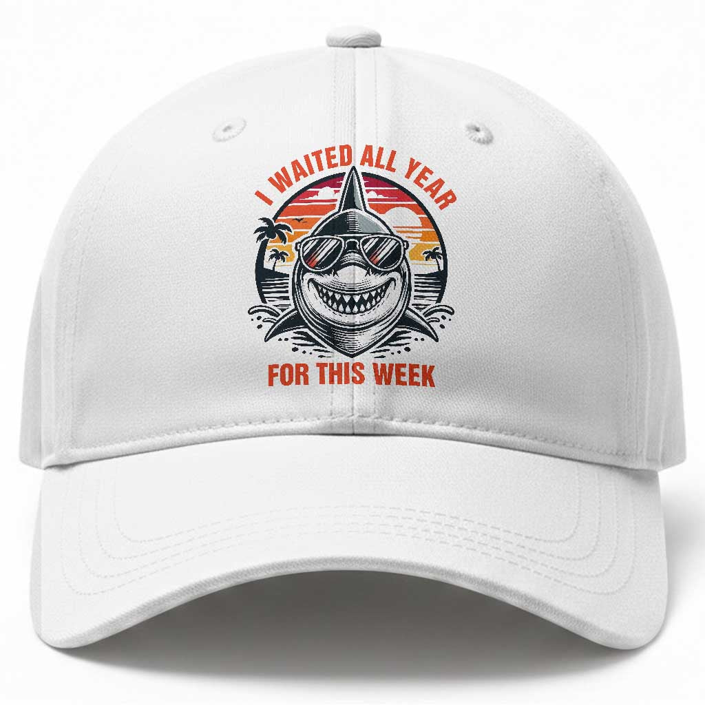 Funny Shark Summer Vacation Baseball Cap I Waited All Year For This Week