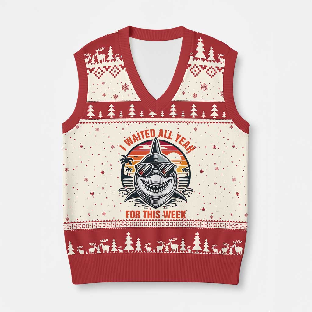 Funny Shark Summer Vacation V-Neck Knit Sweater Vest I Waited All Year For This Week