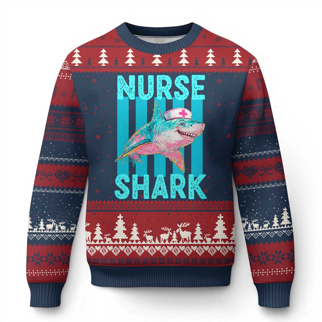 Funny Nurse Shark Ugly Christmas Sweater Medical Worker Appreciation Gift